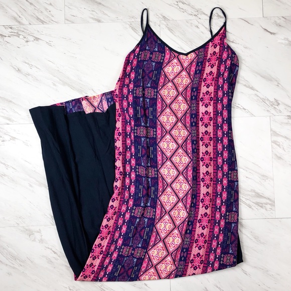 Pink and Navy Blue Printed Maxi Dress w/ Open Bac - Picture 3 of 5